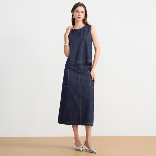 同款下架-EITIE爱特爱高腰背面开叉设计显瘦半身裙C2506818 商品图1