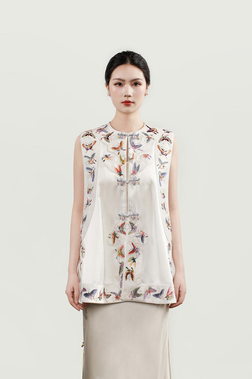 盛唐牡丹盛奢系列 | 百蝶纹手绣真丝马甲 商品图0