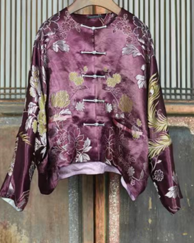 盛唐牡丹盛奢系列 | 民国真丝老面料对襟外套-葡萄紫