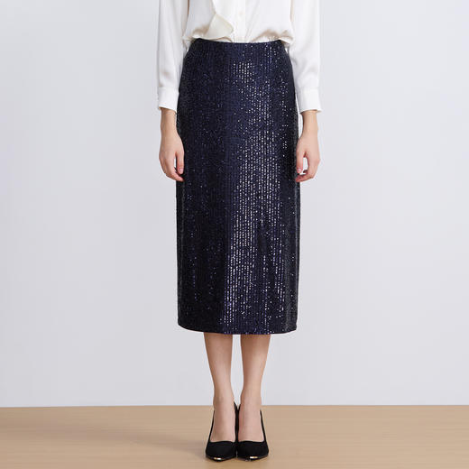 【亮片半身裙】EITIE爱特爱气质优雅复古显瘦直筒过膝秋新款半身群C2506806 商品图8