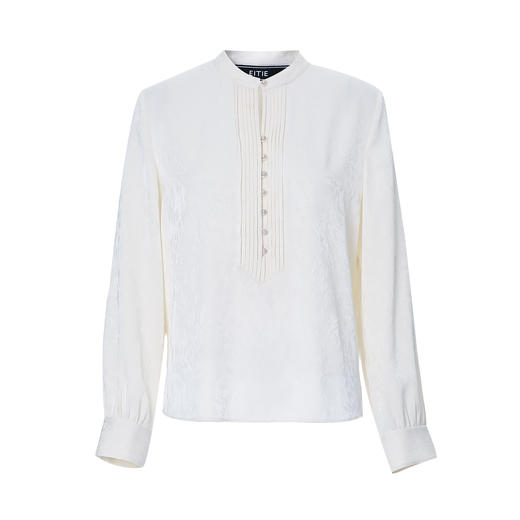 EITIE爱特爱气质复古压褶法式优雅直筒立领衬衫上衣秋季新款C2513808 商品图5