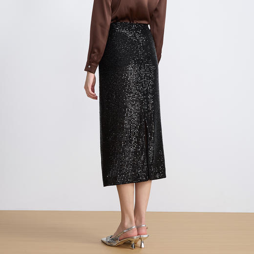 【亮片半身裙】EITIE爱特爱气质优雅复古显瘦直筒过膝秋新款半身群C2506806 商品图5