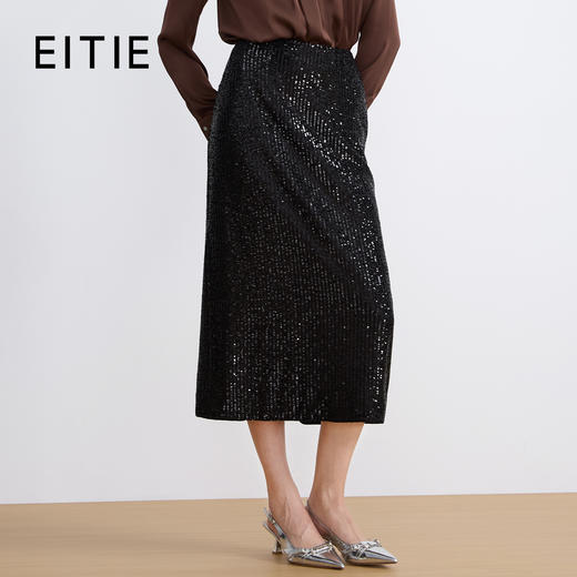 【亮片半身裙】EITIE爱特爱气质优雅复古显瘦直筒过膝秋新款半身群C2506806 商品图0