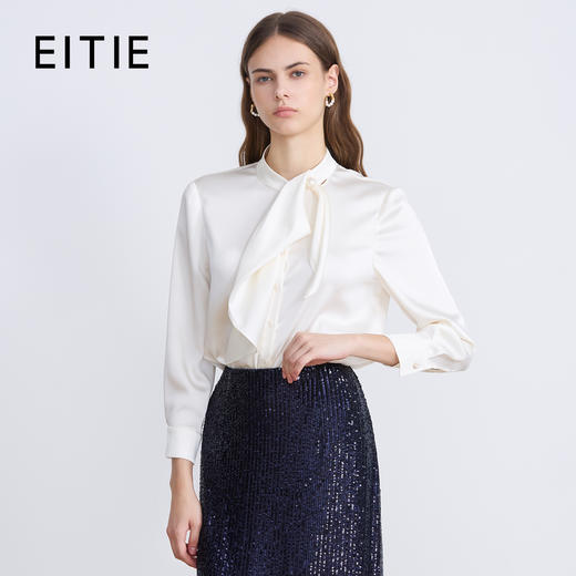 EITIE爱特爱珍珠柔光缎面飘带优雅直筒显瘦秋季新款衬衣C2509812 商品图0