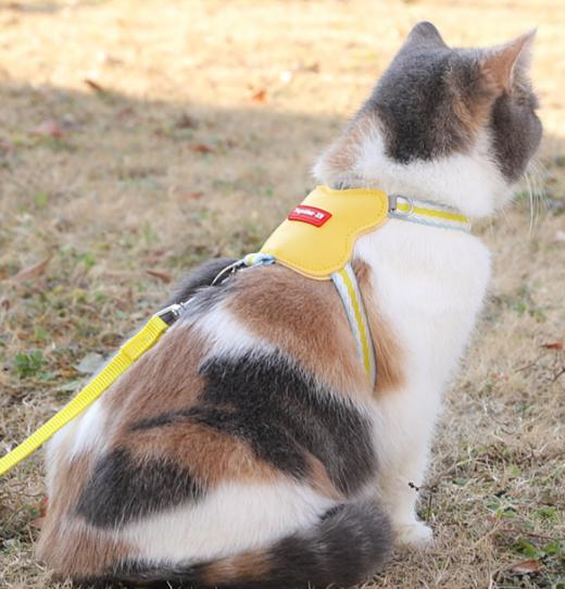 严选猫咪胸背带【桃皮绒亮黄色牵引绳S码】猫咪外出防挣脱工字牵引绳1个 商品图2