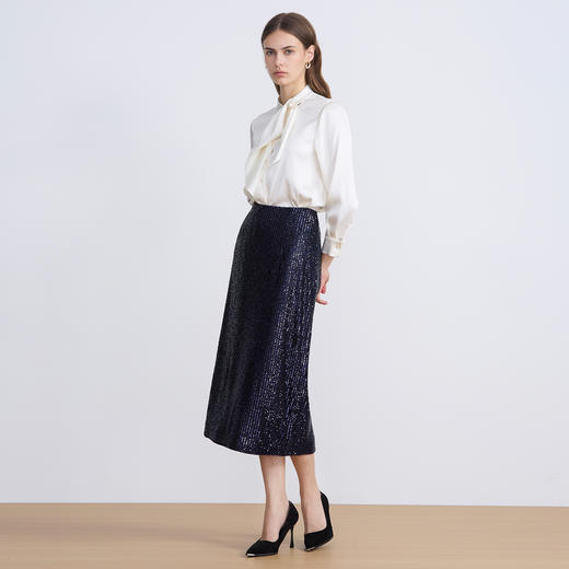 EITIE爱特爱珍珠柔光缎面飘带优雅直筒显瘦秋季新款衬衣C2509812 商品图3