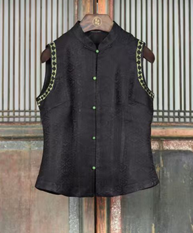 盛唐牡丹盛奢系列 | 手推绣绣织锦马甲-黑色