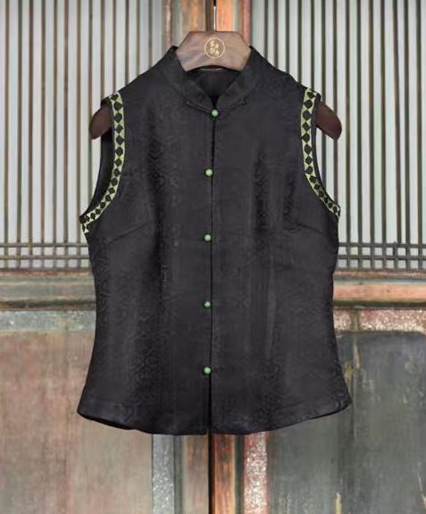 盛唐牡丹盛奢系列 | 手推绣绣织锦马甲-黑色 商品图0