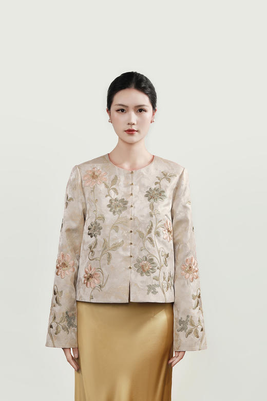 盛唐牡丹盛奢系列 |新中式圆领缠枝花刺绣轻奢外套 商品图0