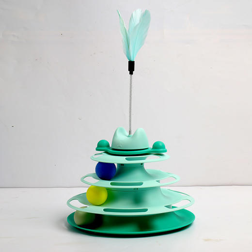 严选猫玩具【四层旋转球绿色+羽毛】猫咪游乐盘自动逗猫棒羽毛小猫转盘球1个 商品图1