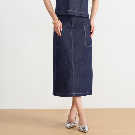 同款下架-EITIE爱特爱高腰背面开叉设计显瘦半身裙C2506818 商品图3