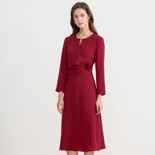 【精致红玫瑰】EITIE爱特爱气质收腰红色长袖连衣裙秋季新款C2507834 商品图2