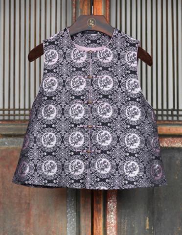 盛唐牡丹盛奢系列 | 舞凤纹胡光俊蜀锦真丝马甲-黑紫 商品图0