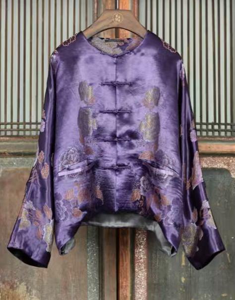 盛唐牡丹盛奢系列 | 民国真丝老面料对襟外套-紫色 商品图0