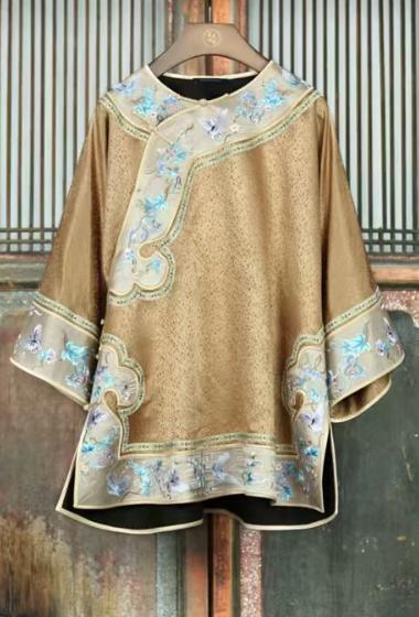 盛唐牡丹盛奢系列 | 真丝手推绣蝴蝶花偏襟上衣 商品图0