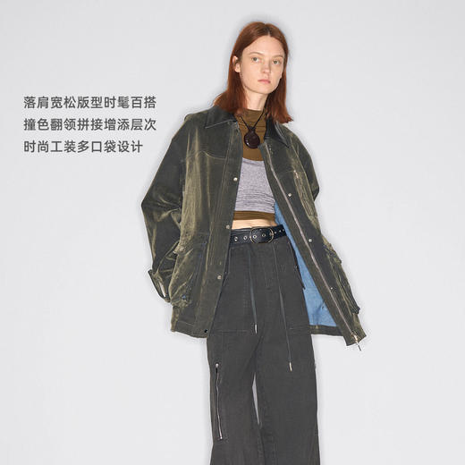 马君妍同款lost in echo早秋新款时尚工装多口袋翻领宽松夹克外套 商品图2