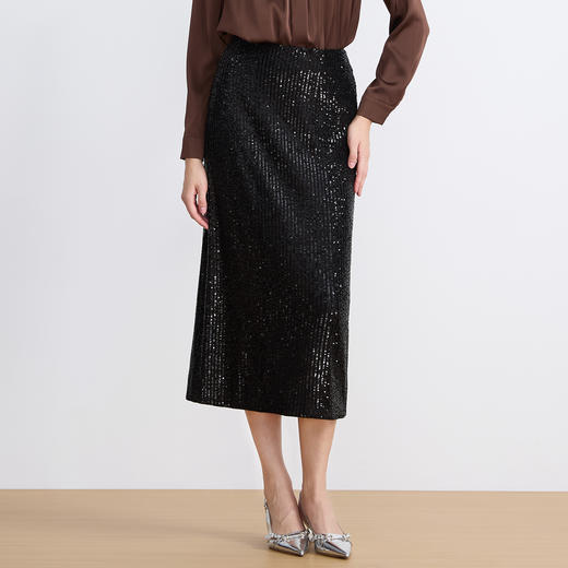 【亮片半身裙】EITIE爱特爱气质优雅复古显瘦直筒过膝秋新款半身群C2506806 商品图2