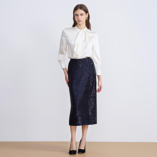 【亮片半身裙】EITIE爱特爱气质优雅复古显瘦直筒过膝秋新款半身群C2506806 商品图7