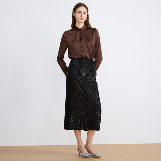 【亮片半身裙】EITIE爱特爱气质优雅复古显瘦直筒过膝秋新款半身群C2506806 商品图4