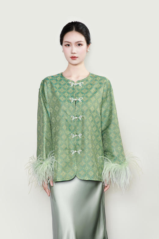 盛唐牡丹| 宝相花纹重缎宋锦外套(鸵鸟毛可拆卸) 商品图2