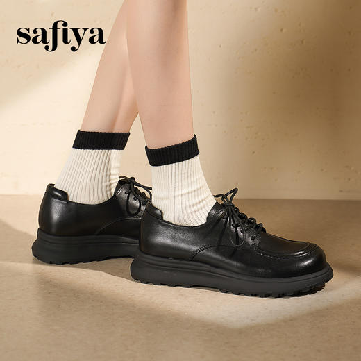 预售|Safiya/索菲娅2025学院风英伦真皮深口系带百搭休闲复古小皮鞋SFD3112106 商品图4