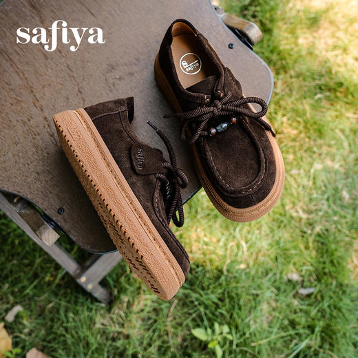 预售|Safiya/索菲娅2025学院风复古休闲系带百搭英伦厚底增高袋鼠鞋SFD3112441 商品图4
