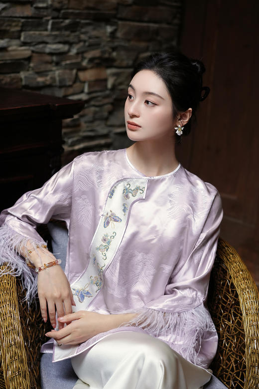 盛唐牡丹盛奢系列| 岩栖谷隐盘金打籽福禄真丝上衣 商品图0