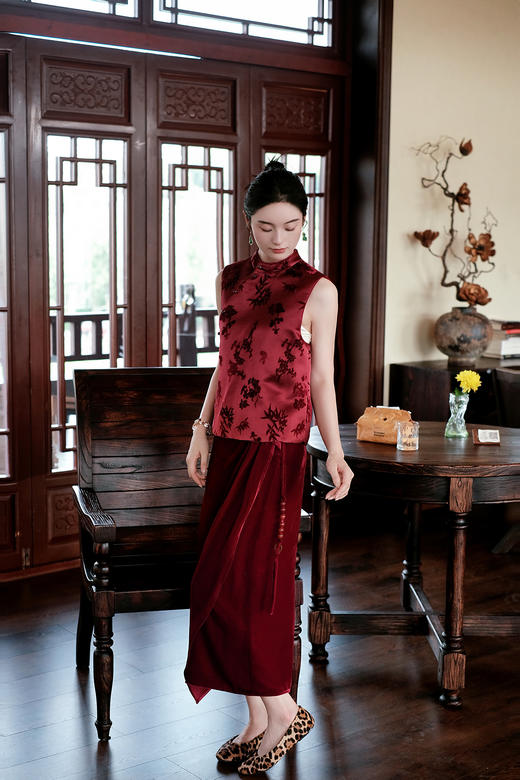 盛唐牡丹| 真丝丝绒褶皱女半裙 商品图0