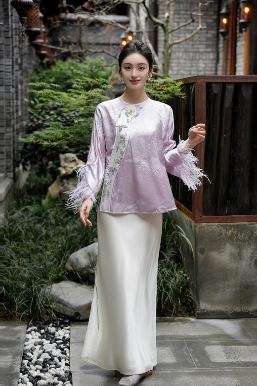 盛唐牡丹盛奢系列| 岩栖谷隐盘金打籽福禄真丝上衣 商品图3