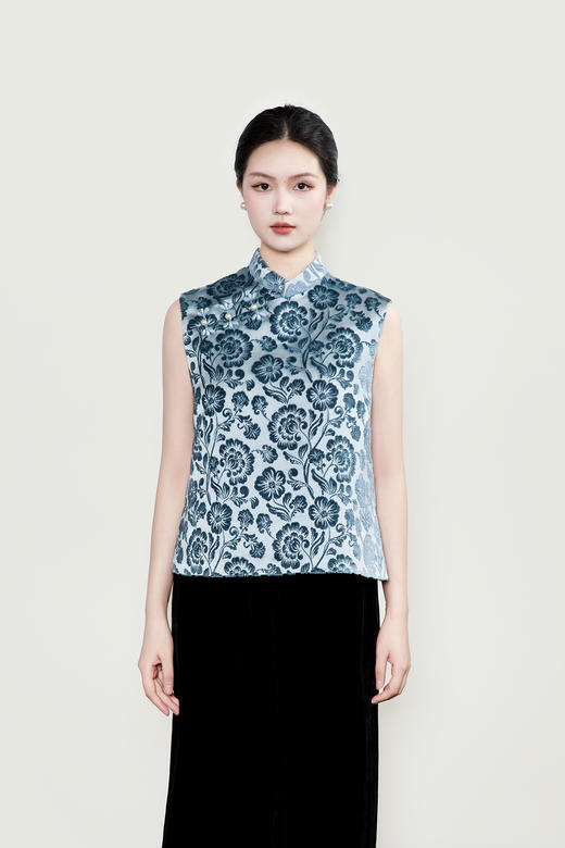 盛唐牡丹| 繁花纹漳缎偏襟马甲 商品图0