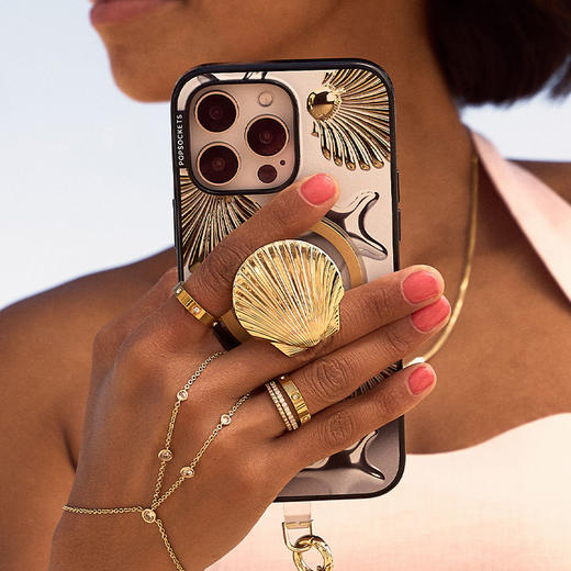 【海岛之旅】沙砾贝壳·MagSafe圆啪嗒 MAGSAFE磁吸手机气囊支架 Round圆啪嗒系列 奢华金 异形 商品图1