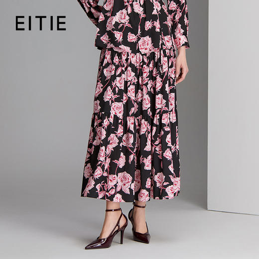 EITIE爱特爱蛋糕式层次感玫瑰印花优雅半裙8306007 商品图0