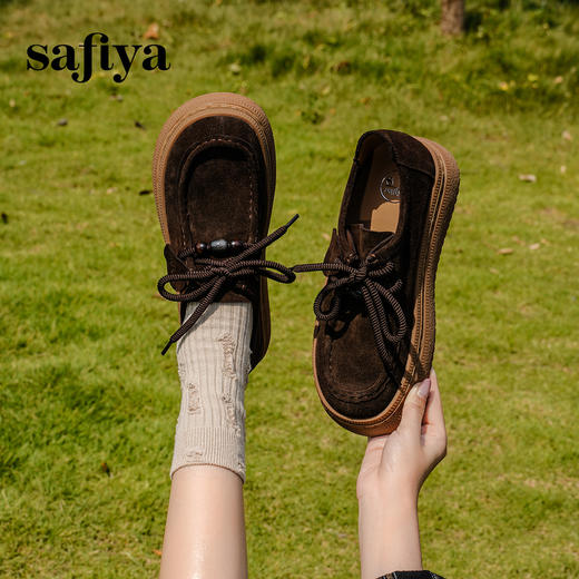 预售|Safiya/索菲娅2025学院风复古休闲系带百搭英伦厚底增高袋鼠鞋SFD3112441 商品图9