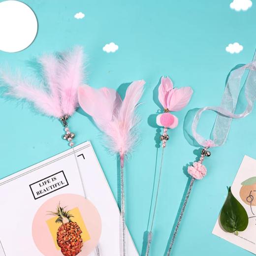 严选新款猫咪玩具逗猫棒仙女棒自嗨铃铛羽毛长杆耐咬七彩棒颜色款式随机1根 商品图7