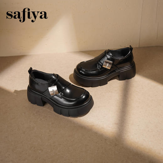 预售|Safiya/索菲娅2025时尚英伦厚底增高不累脚粗跟百搭深口小皮鞋SFD3112033 商品图4
