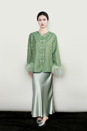 盛唐牡丹| 绿波色重缎真丝半裙