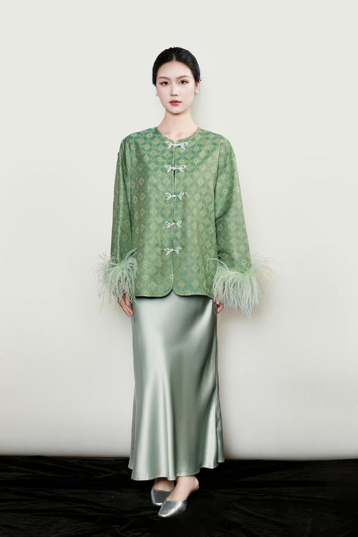 盛唐牡丹| 绿波色重缎真丝半裙 商品图0