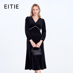 EITIE爱特爱经典缎面丝绒A摆优雅礼服裙8377008