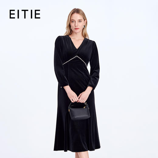 EITIE爱特爱经典缎面丝绒A摆优雅礼服裙8377008 商品图0