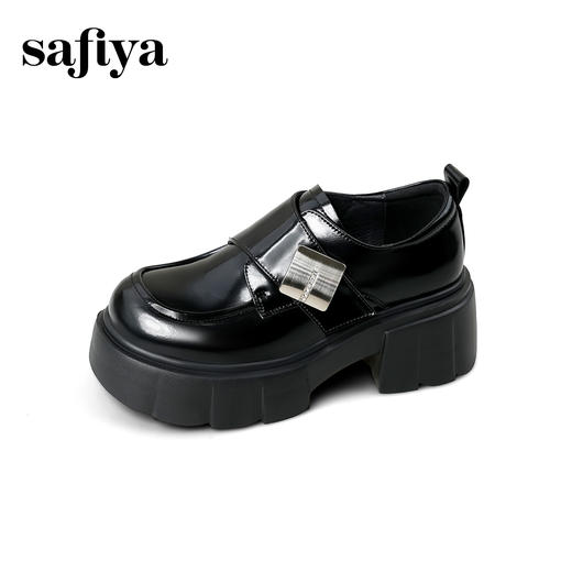 预售|Safiya/索菲娅2025时尚英伦厚底增高不累脚粗跟百搭深口小皮鞋SFD3112033 商品图11