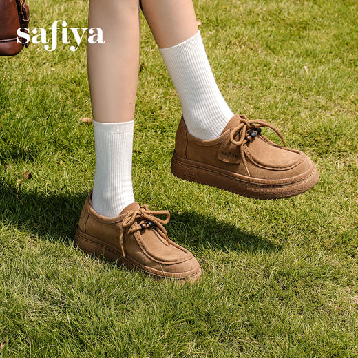 预售|Safiya/索菲娅2025学院风复古休闲系带百搭英伦厚底增高袋鼠鞋SFD3112441 商品图6