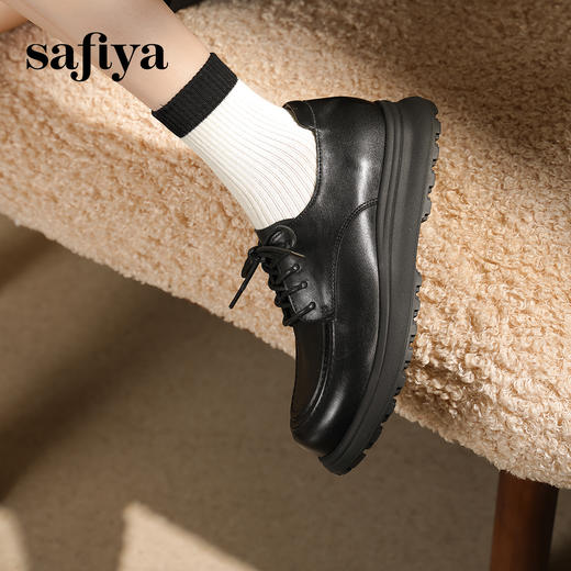 预售|Safiya/索菲娅2025学院风英伦真皮深口系带百搭休闲复古小皮鞋SFD3112106 商品图2