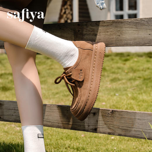 预售|Safiya/索菲娅2025学院风复古休闲系带百搭英伦厚底增高袋鼠鞋SFD3112441 商品图7