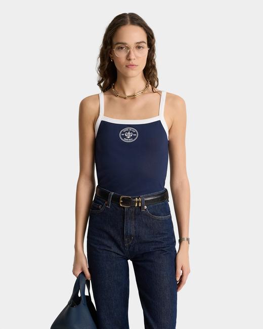 Sporty & Rich - Eden Crest Pique Tank - Dark Navy/White  - 女装 - 吊带背心 - 深蓝色/白色 商品图1