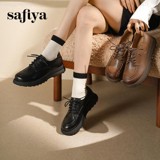 预售|Safiya/索菲娅2025学院风英伦真皮深口系带百搭休闲复古小皮鞋SFD3112106 商品图1
