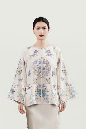盛唐牡丹大师系列| 重缎真丝手绣对襟外套-白色