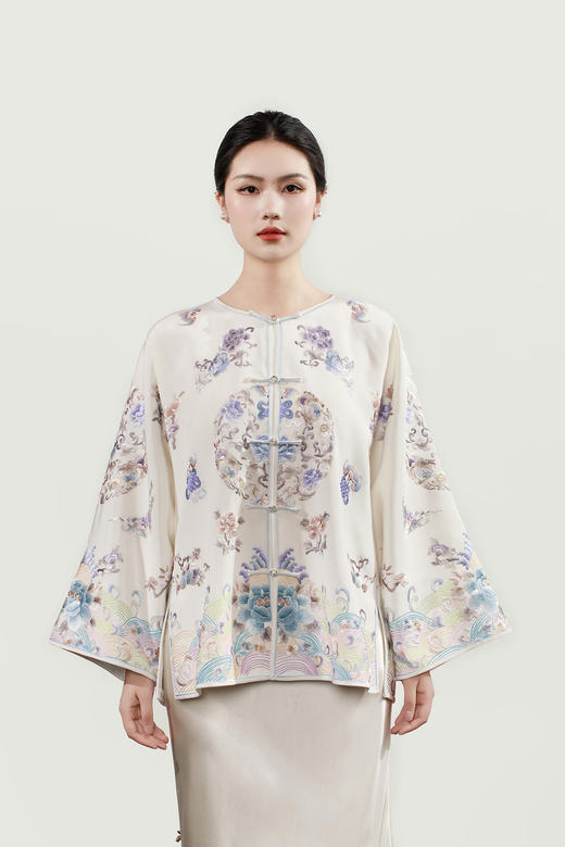 盛唐牡丹大师系列| 重缎真丝手绣对襟外套-白色 商品图0