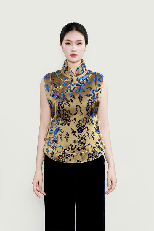 盛唐牡丹| 如意八宝纹真丝漳缎马甲 商品图0