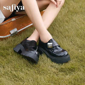 预售|Safiya/索菲娅2025时尚英伦厚底增高不累脚粗跟百搭深口小皮鞋SFD3112033