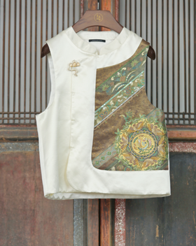 盛唐牡丹盛奢系列|丝毛拼西阵织偏襟马甲